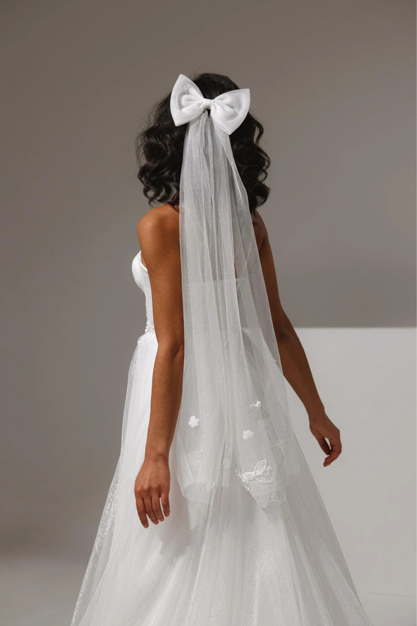 Romantic tulle wedding dress with structured corset top