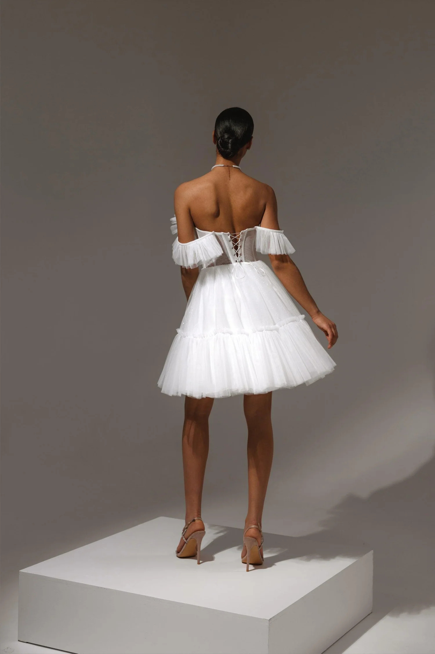 short bridal dress off shoulder sleeves