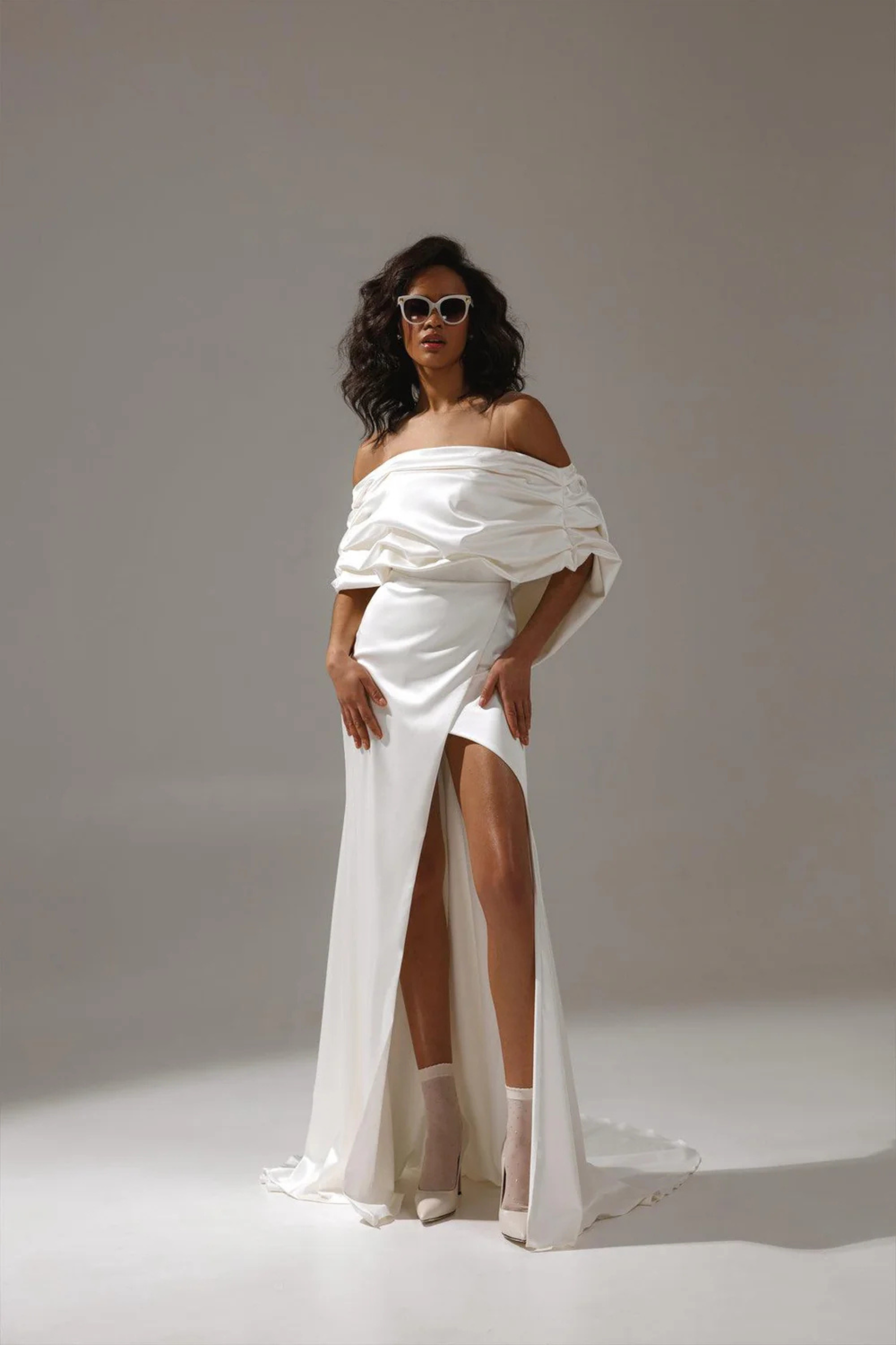 minimalist bridal gown draped bodice