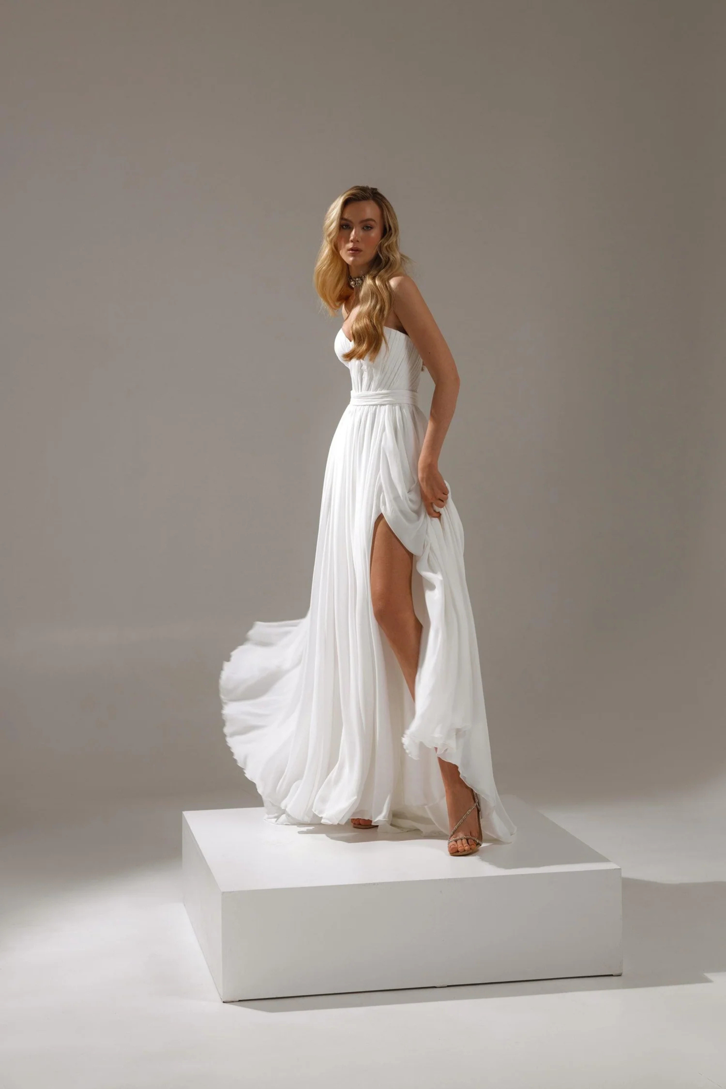strapless a line wedding dress with slit