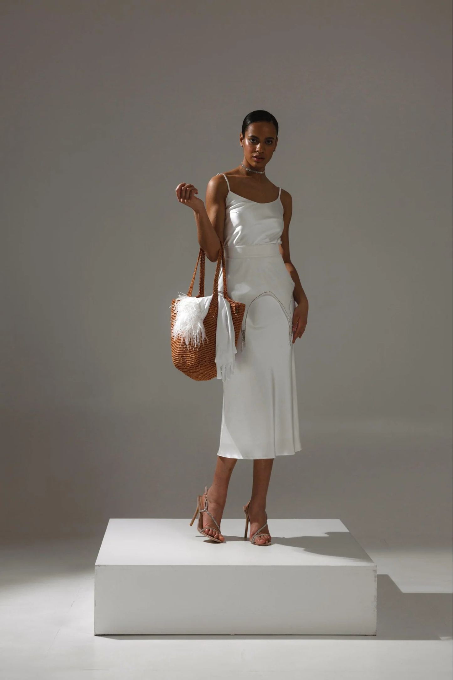 minimalist slip wedding dress midi length