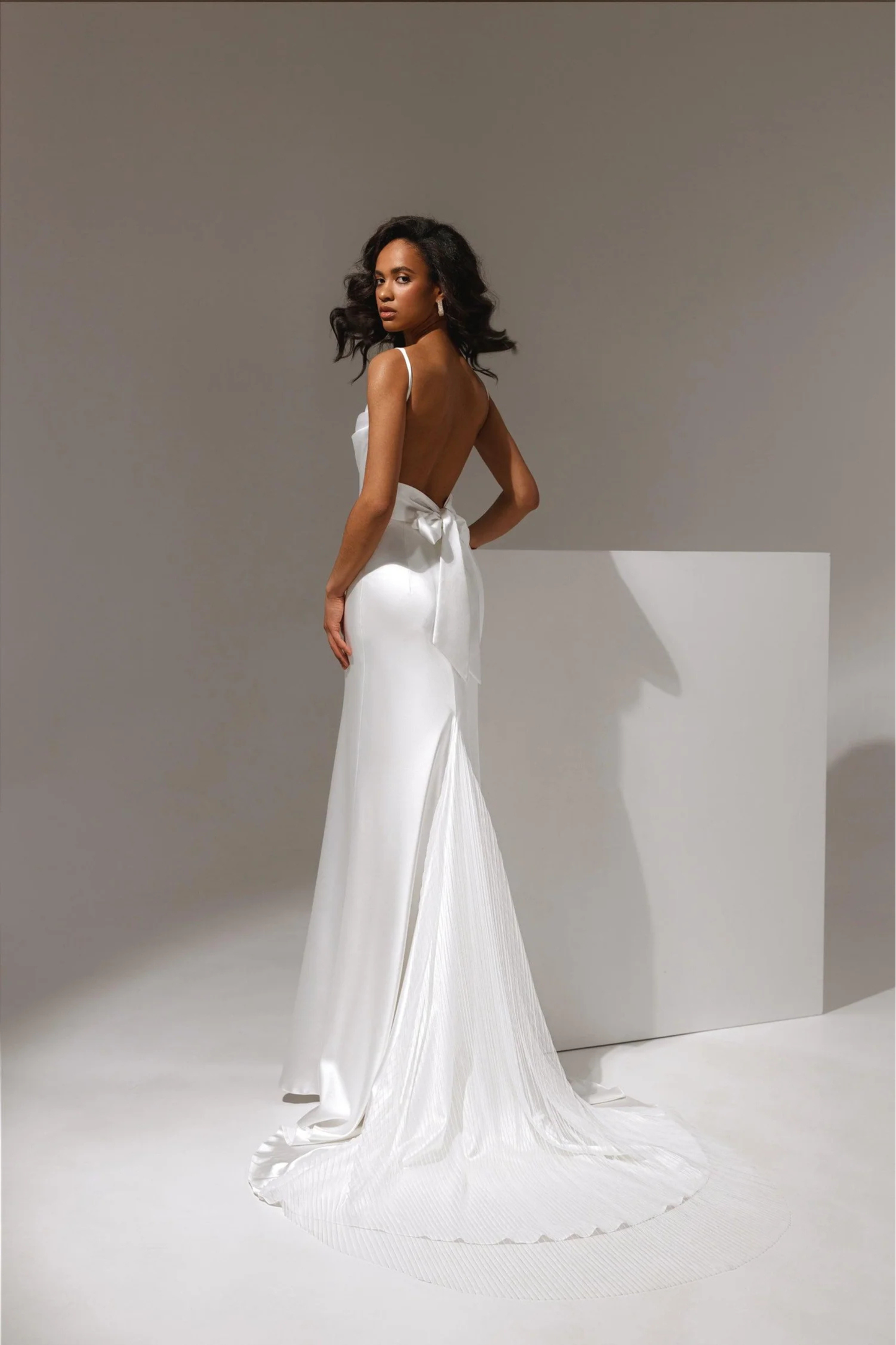 Elegant ivory wedding dress with soft train